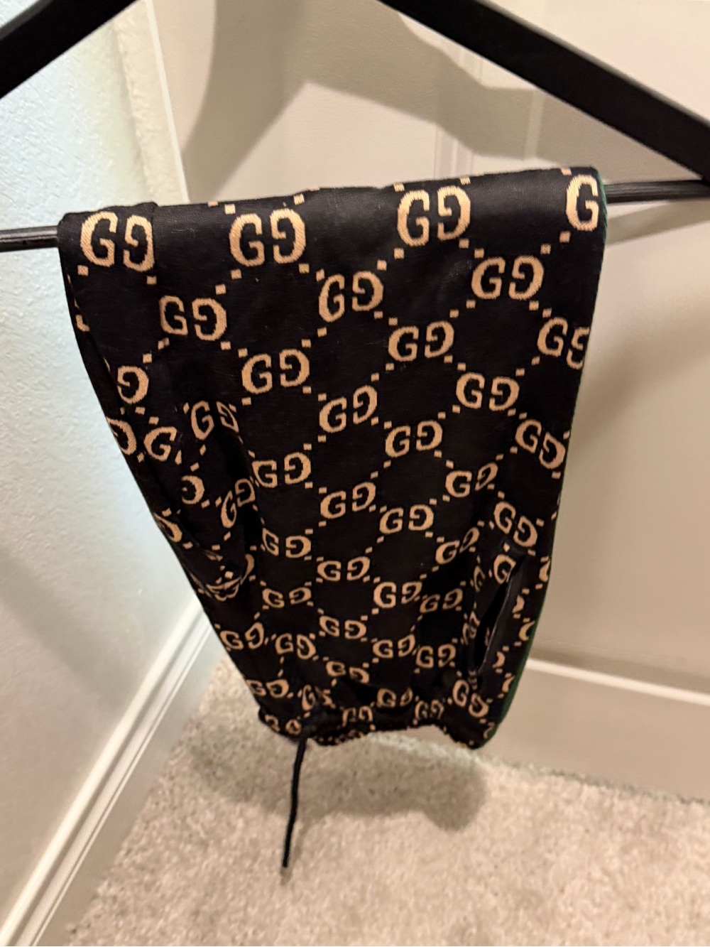 Gucci Black and Beige GG Logo Drawstring Pants